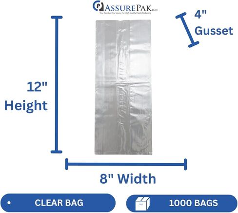 كيس إنتاج بلاستيكي للخبز والبقالة - 4 × 2 × 8 بوصة - 1000 كيس - 0.95 مل - لون طبيعي - بدون فتحات تهوية LDPE in Kuwait