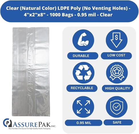 كيس إنتاج بلاستيكي للخبز والبقالة - 4 × 2 × 8 بوصة - 1000 كيس - 0.95 مل - لون طبيعي - بدون فتحات تهوية LDPE in Kuwait