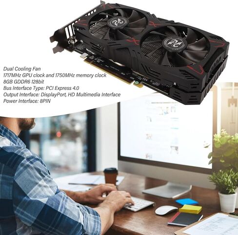 بطاقة رسومات AMD Radeon RX 5500 XT 8GB GDDR6، 128 بت، 3xDP · 1xHDMI، PCI Express 4.0X8، 8pin مع تبريد ذكي بمروحة 0db، بطاقة فيديو للكمبيوتر الشخصي للألعاب مع 3X DisplayPort +1X HDMI Style 1 in Kuwait