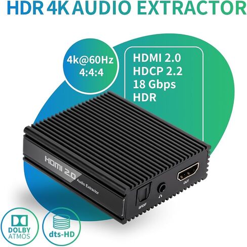 HDMI Audio Extractor with ARC, 4K 60Hz HDMI Video Converter with SPDIF & 3.5MM Output, Optical Audio Extractor Supports HDMI 2.0, 18Gpbs, HDCP 2.2, Dolby Digital/DTS Passthrough CEC, HDR10 in Saudi Arabia
