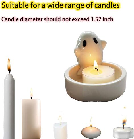 الأبيض شبح شمعة حامل الاحترار الكفوف الكرتون القط شمعة حامل لطيف شبح المعطرة صغيرة صغيرة الشاي ضوء شموع حامل منفضة سجائر صغيرة هالوين ديكور للنساء in Kuwait