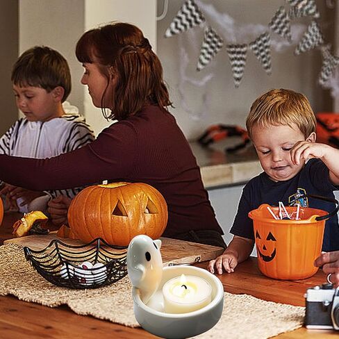 الأبيض شبح شمعة حامل الاحترار الكفوف الكرتون القط شمعة حامل لطيف شبح المعطرة صغيرة صغيرة الشاي ضوء شموع حامل منفضة سجائر صغيرة هالوين ديكور للنساء in Kuwait