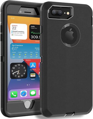 حافظة لهاتف iPhone 8 Plus/iPhone 7+ حافظة شديدة التحمل، 3 في 1 حافظة متينة شديدة التحمل، غطاء لهاتف Apple iPhone 8 Plus وحافظات iPhone 7 Plus باللون الأسود in Kuwait