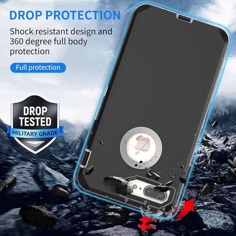 حافظة لهاتف iPhone 8 Plus/iPhone 7+ حافظة شديدة التحمل، 3 في 1 حافظة متينة شديدة التحمل، غطاء لهاتف Apple iPhone 8 Plus وحافظات iPhone 7 Plus باللون الأسود in Kuwait