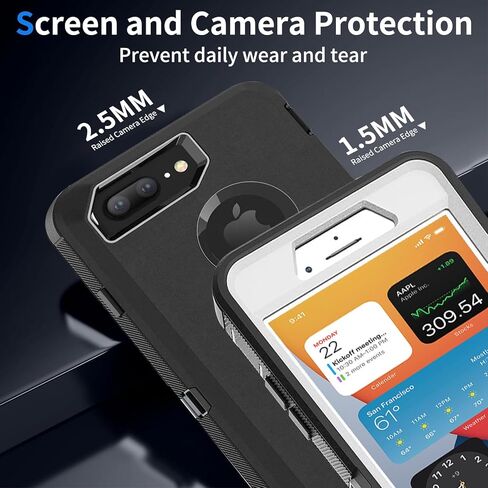 حافظة لهاتف iPhone 8 Plus/iPhone 7+ حافظة شديدة التحمل، 3 في 1 حافظة متينة شديدة التحمل، غطاء لهاتف Apple iPhone 8 Plus وحافظات iPhone 7 Plus باللون الأسود in Kuwait