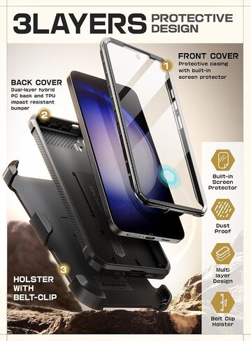 حافظة SUPCASE لهاتف Samsung Galaxy S24 Plus مع حامل [إطاران أماميان] [واقي شاشة مدمج ومشبك حزام] [حماية من الدرجة العسكرية] حافظة هاتف متينة شديدة التحمل لهاتف Galaxy S24 Plus، أسود in Kuwait