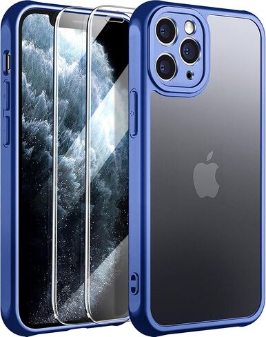 [جراب 3 في 1 لهاتف iPhone 11 Pro Max، [مضاد للأصفر] [حماية من الدرجة العسكرية] [مع قطعتين واقي شاشة] جراب هاتف واقٍ غير لامع لكامل الجسم. (أسود) in Saudi Arabia