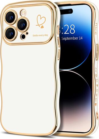حافظة هاتف Hython لهاتف iPhone 14، حافظة هاتف على شكل إطار مموج لطيف، رقيقة ونحيفة فاخرة بحافة متموجة، غطاء حماية مطاطي مقاوم للصدمات من مادة TPU الناعمة للنساء والفتيات، قلب أرجواني داكن in Kuwait