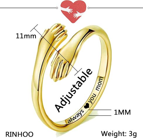 RINHOO حلقات العناق للنساء والفتيات 18 قيراط مطلية بالذهب والفضة خاتم قابل للتعديل للأم والابنة حلقة اليد لهدايا عيد الميلاد هدية العيد in Kuwait