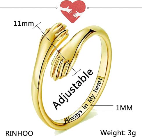 RINHOO Hug Rings for Women Girls 18K Gold Plated Gold Silver Adjustable Ring for Mother Daughter Hand Ring for Birthday Gifts Holiday Gift in Kuwait