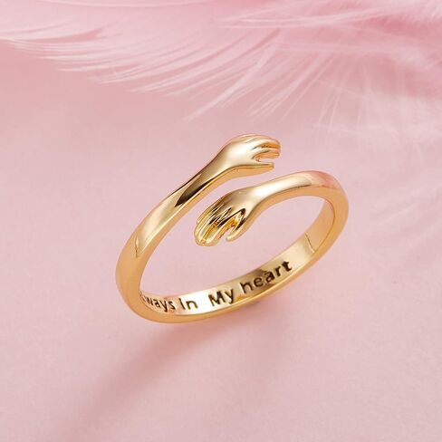 RINHOO Hug Rings for Women Girls 18K Gold Plated Gold Silver Adjustable Ring for Mother Daughter Hand Ring for Birthday Gifts Holiday Gift in Kuwait