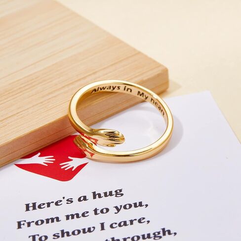 RINHOO Hug Rings for Women Girls 18K Gold Plated Gold Silver Adjustable Ring for Mother Daughter Hand Ring for Birthday Gifts Holiday Gift in Kuwait