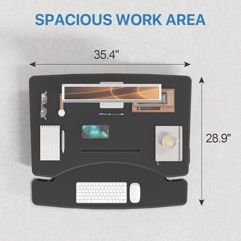 محول مكتب قائم من Joy Seeker بارتفاع 35 بوصة وقابل للتعديل للجلوس والوقوف على سطح المكتب مع نوابض غازية مزدوجة مع صينية لوحة مفاتيح واسعة لأجهزة الكمبيوتر المحمولة ومحطة عمل مزدوجة للشاشة، أسود in Kuwait