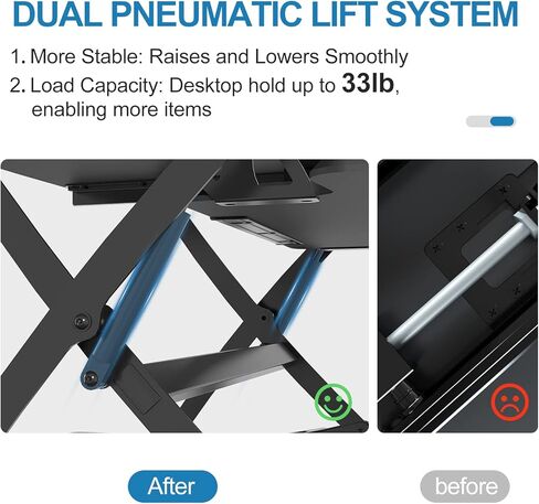 محول مكتب قائم من Joy Seeker بارتفاع 35 بوصة وقابل للتعديل للجلوس والوقوف على سطح المكتب مع نوابض غازية مزدوجة مع صينية لوحة مفاتيح واسعة لأجهزة الكمبيوتر المحمولة ومحطة عمل مزدوجة للشاشة، أسود in Kuwait
