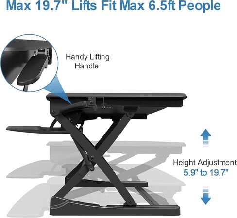 محول مكتب قائم من Joy Seeker بارتفاع 35 بوصة وقابل للتعديل للجلوس والوقوف على سطح المكتب مع نوابض غازية مزدوجة مع صينية لوحة مفاتيح واسعة لأجهزة الكمبيوتر المحمولة ومحطة عمل مزدوجة للشاشة، أسود in Kuwait