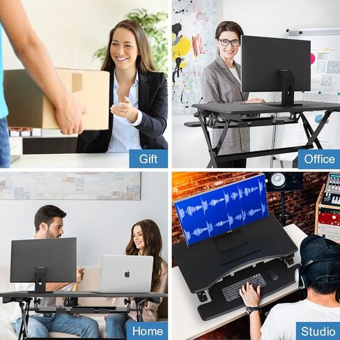 محول مكتب قائم من Joy Seeker بارتفاع 35 بوصة وقابل للتعديل للجلوس والوقوف على سطح المكتب مع نوابض غازية مزدوجة مع صينية لوحة مفاتيح واسعة لأجهزة الكمبيوتر المحمولة ومحطة عمل مزدوجة للشاشة، أسود in Kuwait