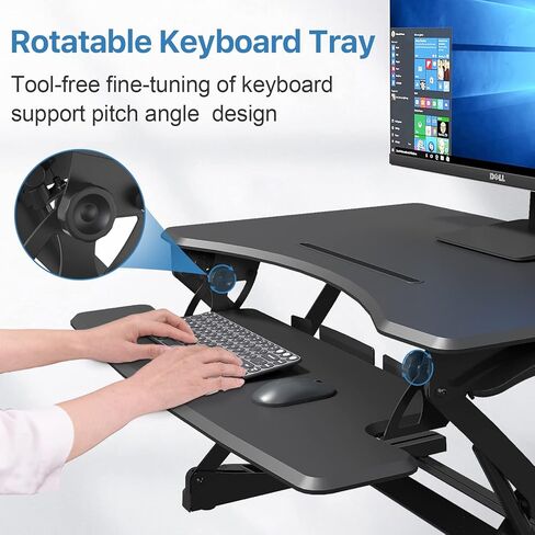 محول مكتب قائم من Joy Seeker بارتفاع 35 بوصة وقابل للتعديل للجلوس والوقوف على سطح المكتب مع نوابض غازية مزدوجة مع صينية لوحة مفاتيح واسعة لأجهزة الكمبيوتر المحمولة ومحطة عمل مزدوجة للشاشة، أسود in Kuwait