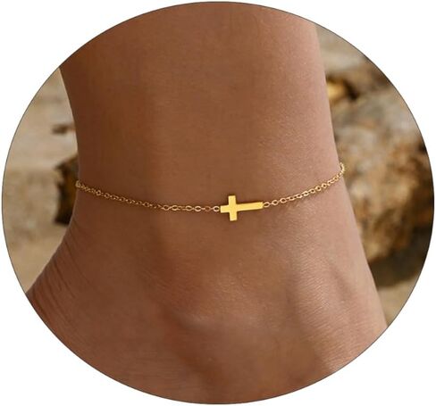 Dainty Ankle Bracelets for Women,18K Gold Plated Tiny Cross Satellite Chain Anklets Y Shaped CZ Ankle Bracelet Jewelry Minimalist Summer Beach Foot Jewelry Gifts for Women Girls in Saudi Arabia