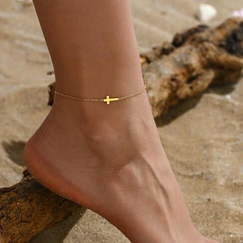Dainty Ankle Bracelets for Women,18K Gold Plated Tiny Cross Satellite Chain Anklets Y Shaped CZ Ankle Bracelet Jewelry Minimalist Summer Beach Foot Jewelry Gifts for Women Girls in Saudi Arabia