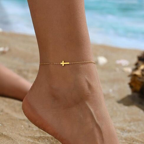 Dainty Ankle Bracelets for Women,18K Gold Plated Tiny Cross Satellite Chain Anklets Y Shaped CZ Ankle Bracelet Jewelry Minimalist Summer Beach Foot Jewelry Gifts for Women Girls in Saudi Arabia