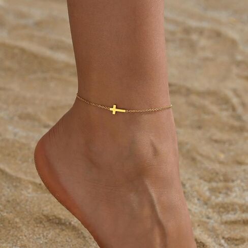 Dainty Ankle Bracelets for Women,18K Gold Plated Tiny Cross Satellite Chain Anklets Y Shaped CZ Ankle Bracelet Jewelry Minimalist Summer Beach Foot Jewelry Gifts for Women Girls in Saudi Arabia