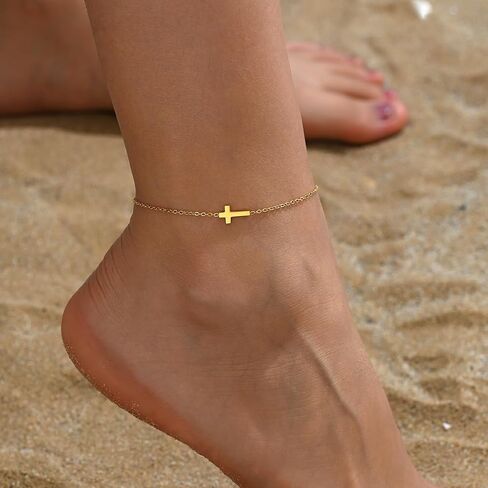Dainty Ankle Bracelets for Women,18K Gold Plated Tiny Cross Satellite Chain Anklets Y Shaped CZ Ankle Bracelet Jewelry Minimalist Summer Beach Foot Jewelry Gifts for Women Girls in Saudi Arabia