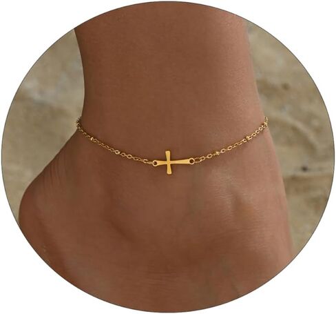 Dainty Ankle Bracelets for Women,18K Gold Plated Tiny Cross Satellite Chain Anklets Y Shaped CZ Ankle Bracelet Jewelry Minimalist Summer Beach Foot Jewelry Gifts for Women Girls in Saudi Arabia