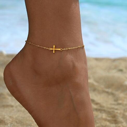 Dainty Ankle Bracelets for Women,18K Gold Plated Tiny Cross Satellite Chain Anklets Y Shaped CZ Ankle Bracelet Jewelry Minimalist Summer Beach Foot Jewelry Gifts for Women Girls in Saudi Arabia