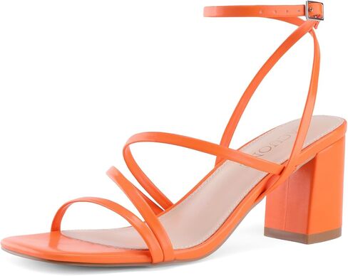 صنادل LACUONE بكعب بأشرطة للنساء بكعب عريض ومقدمة مربعة وإبزيم للكاحل وكعب عالٍ (8، برتقالي) in Kuwait