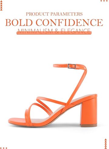 صنادل LACUONE بكعب بأشرطة للنساء بكعب عريض ومقدمة مربعة وإبزيم للكاحل وكعب عالٍ (8، برتقالي) in Kuwait