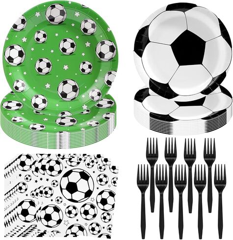 96Pcs Soccer Birthday Party Decorations Soccer Party Supplies Soccer Plates and Napkins Forks for Sports Theme Birthday Party Supplies(Serve 24) in Saudi Arabia
