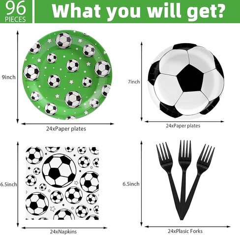 96Pcs Soccer Birthday Party Decorations Soccer Party Supplies Soccer Plates and Napkins Forks for Sports Theme Birthday Party Supplies(Serve 24) in Saudi Arabia
