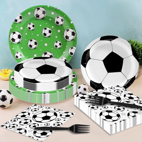 96Pcs Soccer Birthday Party Decorations Soccer Party Supplies Soccer Plates and Napkins Forks for Sports Theme Birthday Party Supplies(Serve 24) in Saudi Arabia