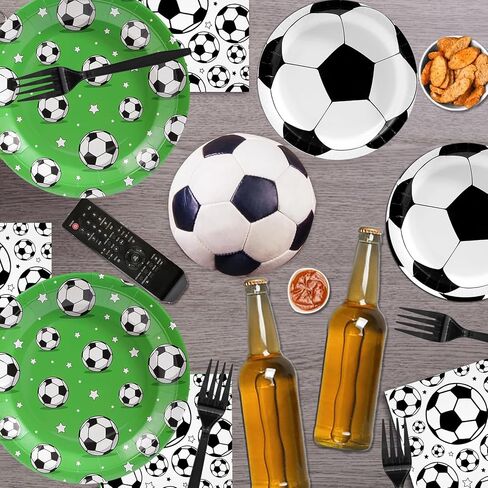 96Pcs Soccer Birthday Party Decorations Soccer Party Supplies Soccer Plates and Napkins Forks for Sports Theme Birthday Party Supplies(Serve 24) in Saudi Arabia