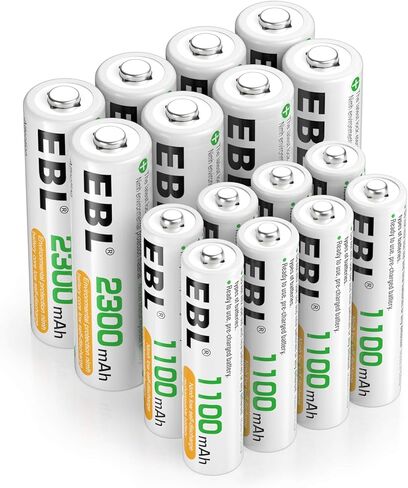EBL AA AAA Batteries Combo 16 Sets with 8PCS AA 2300mAh and 8-Count AAA 1100mAh Rechargeable Batteries in Kuwait