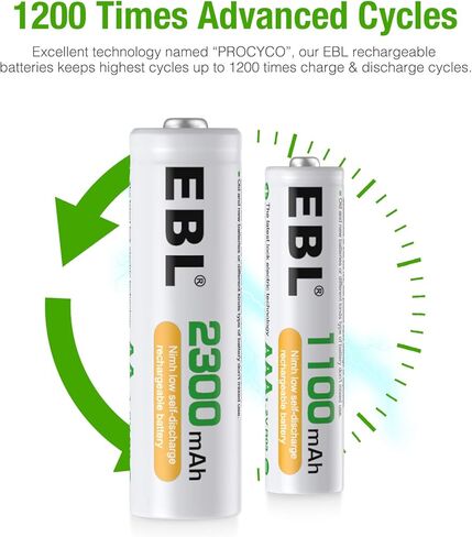 EBL AA AAA Batteries Combo 16 Sets with 8PCS AA 2300mAh and 8-Count AAA 1100mAh Rechargeable Batteries in Kuwait