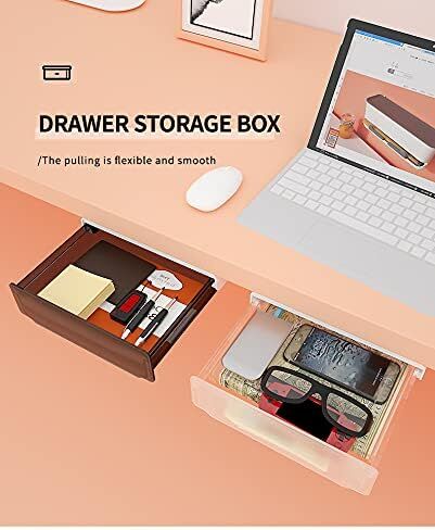 Large Under Desk Drawer 2 PACK, Attachable Under Desk Storage Drawer, Self-Adhesive Hidden Under Table Storage Home Office Organization, 7.87IN(W) X 9.45IN(D) X 2.83IN(H) (White) in Saudi Arabia