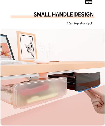 Large Under Desk Drawer 2 PACK, Attachable Under Desk Storage Drawer, Self-Adhesive Hidden Under Table Storage Home Office Organization, 7.87IN(W) X 9.45IN(D) X 2.83IN(H) (White) in Saudi Arabia