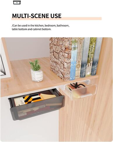 Large Under Desk Drawer 2 PACK, Attachable Under Desk Storage Drawer, Self-Adhesive Hidden Under Table Storage Home Office Organization, 7.87IN(W) X 9.45IN(D) X 2.83IN(H) (White) in Saudi Arabia