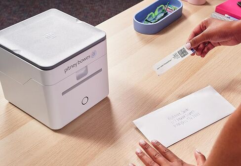 طابعة ملصقات الشحن اللاسلكية Pitney Bowes المزودة بمقياس مدمج، متميزة وموثوقة من PitneyShip™ Cube، أداة تحديد الأبعاد، قاطع الملصقات التلقائي، تقنية الطباعة الحرارية، الشحن السهل in Kuwait