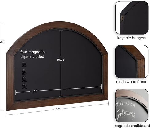 Kate and Laurel Haldron Four Included Clips Traditional Arch Magnetic Chalkboard for Wall Organization and Decor Styling, 36 x 24, Walnut Brown in Saudi Arabia