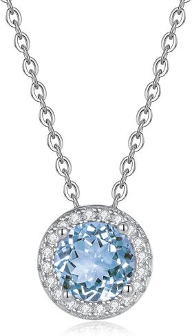 925 Sterling Silver Natural Garnet/Amethyst/Peridot/Citrine/Sky Blue Topaz Pendant Necklace for Women, Birthstone Necklace White Gold 16"+2", Jewelry Gifts for Her in Saudi Arabia