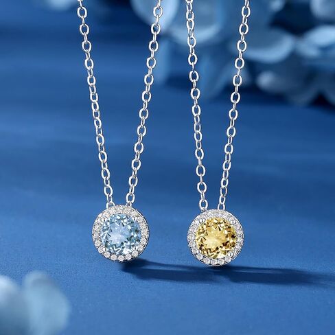 925 Sterling Silver Natural Garnet/Amethyst/Peridot/Citrine/Sky Blue Topaz Pendant Necklace for Women, Birthstone Necklace White Gold 16"+2", Jewelry Gifts for Her in Saudi Arabia