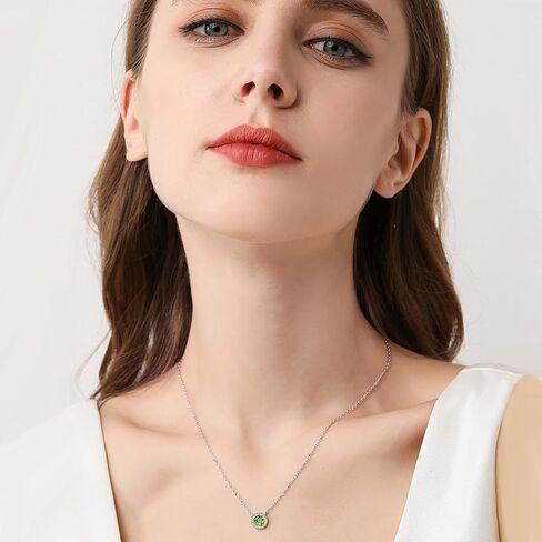 925 Sterling Silver Natural Garnet/Amethyst/Peridot/Citrine/Sky Blue Topaz Pendant Necklace for Women, Birthstone Necklace White Gold 16"+2", Jewelry Gifts for Her in Saudi Arabia