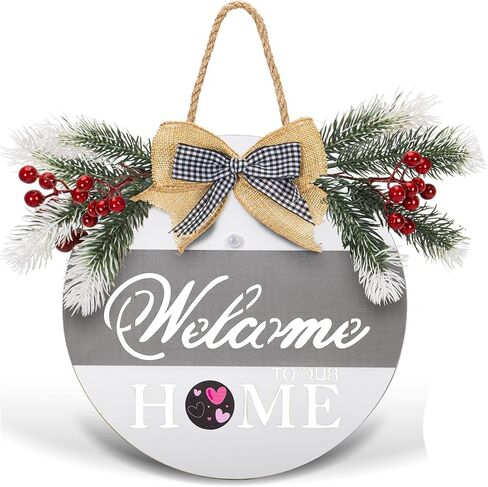 لافتة ترحيب بالمنزل مع ضوء مستشعر لديكور الباب الأمامي، لافتة ترحيب مقاس 11.8 بوصة مع 4 أكاليل موسمية قابلة للتبديل و16 أيقونة ذات طابع مغناطيسي للعام الجديد، وعطلات عيد الميلاد طوال المواسم in Kuwait