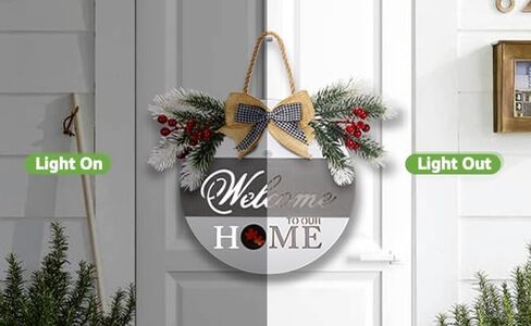 لافتة ترحيب بالمنزل مع ضوء مستشعر لديكور الباب الأمامي، لافتة ترحيب مقاس 11.8 بوصة مع 4 أكاليل موسمية قابلة للتبديل و16 أيقونة ذات طابع مغناطيسي للعام الجديد، وعطلات عيد الميلاد طوال المواسم in Kuwait