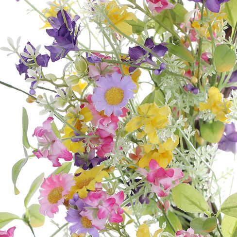 Artificial Daisy Wreath,22 Inch Spring Wreath Colorful Summer Wreath Floral Wreaths with Green Eucalyptus Leaves for Front Door Wall Window Decor and Spring Summer Holiday Decor(Multicolor) in Saudi Arabia