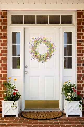Artificial Daisy Wreath,22 Inch Spring Wreath Colorful Summer Wreath Floral Wreaths with Green Eucalyptus Leaves for Front Door Wall Window Decor and Spring Summer Holiday Decor(Multicolor) in Saudi Arabia