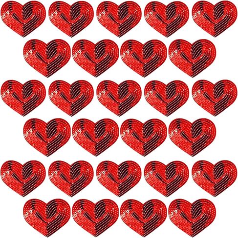 20Pcs Red Sequin Heart, Shiny Heart Iron on Applique Embroidered Patches for Clothing, Bags, Jackets, Jeans DIY Earrings Accessory Craft Valentine Christmas Decoration, 2.5inch in Saudi Arabia