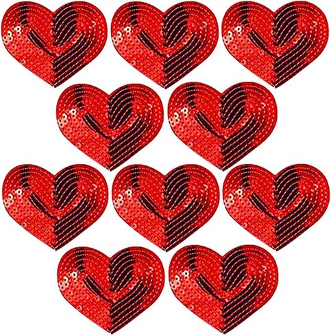 20Pcs Red Sequin Heart, Shiny Heart Iron on Applique Embroidered Patches for Clothing, Bags, Jackets, Jeans DIY Earrings Accessory Craft Valentine Christmas Decoration, 2.5inch in Saudi Arabia
